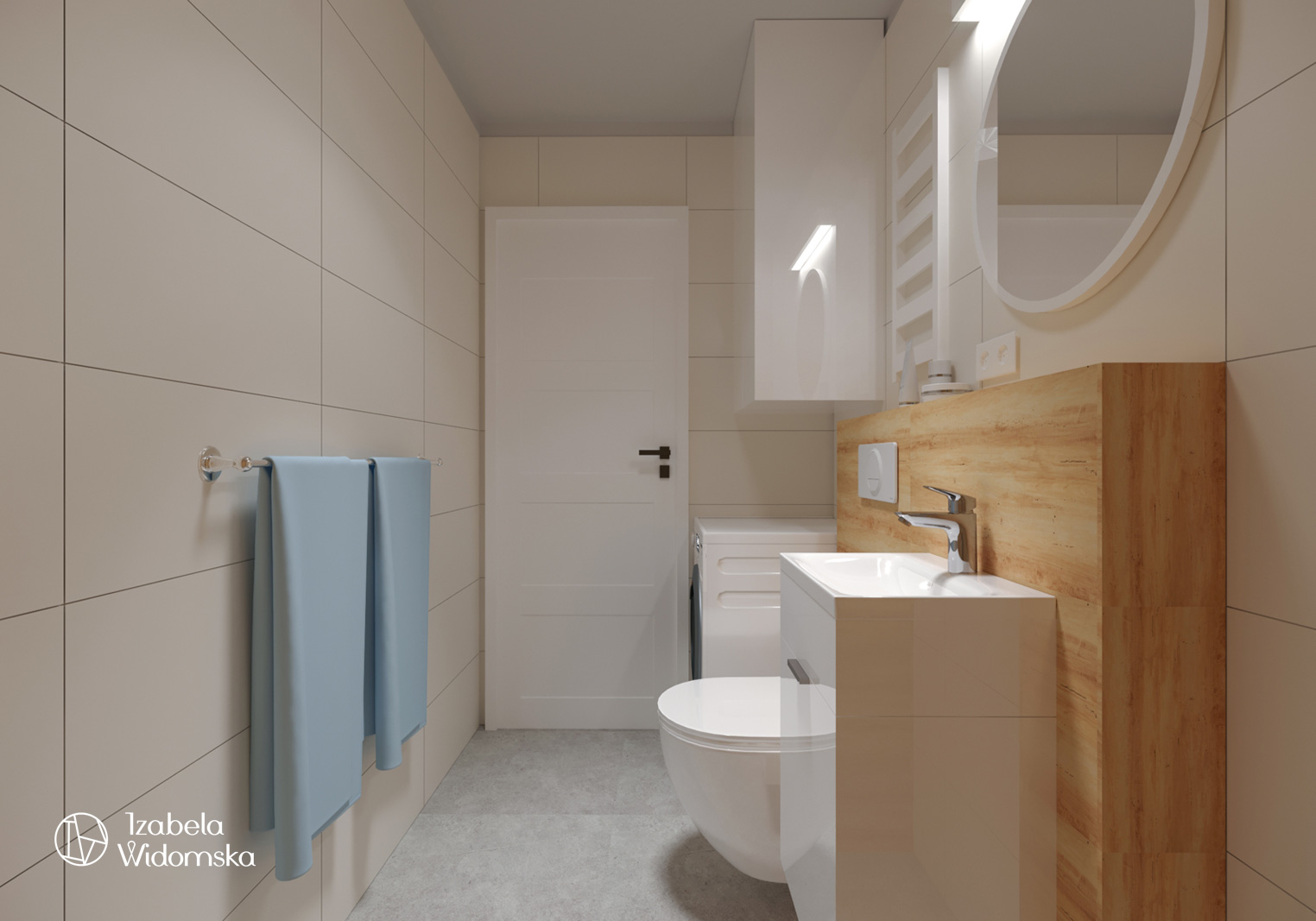 Małe mieszkanie z błękitną wyspą | Komfort Dopasowanie | Projekt wnętrza architekt Izabela Widomska