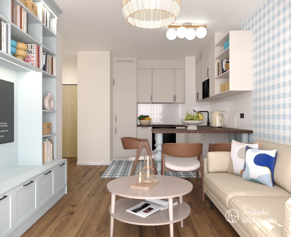 Metamorfoza mieszkania 40 m² w Wilanowie | Harmonia Dobre życie Dopasowanie | Projekt wnętrza architekt Izabela Widomska